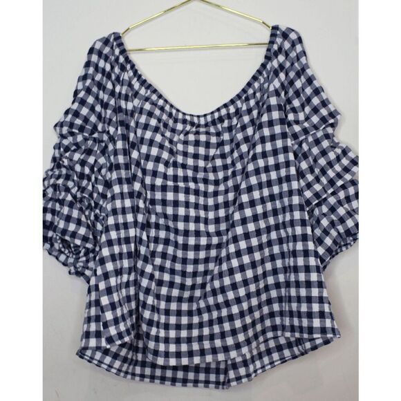 NWT Lane Bryant Gingham Ruffle Sleeve Blouse - 26/28 B10003 - Picture 2 of 4
